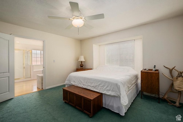 4851 E Lake Creek Rd, Heber City, UT 84032 - bedroom with carpet flooring, a ceiling fan, and connected bathroom