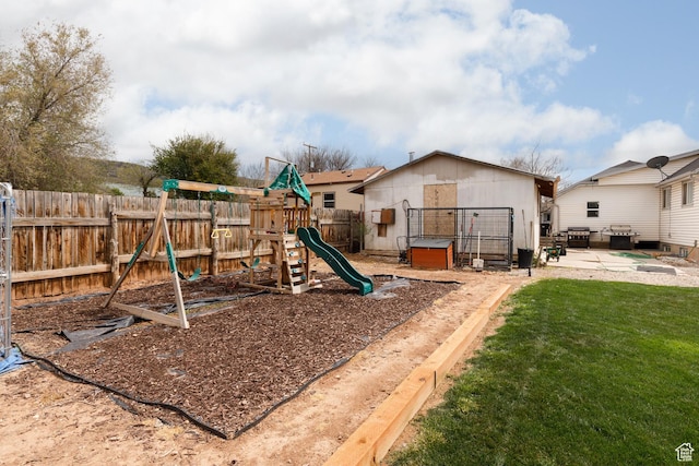 463 E Main St, Salina, UT 84654 - view of jungle gym with a fenced backyard and a yard