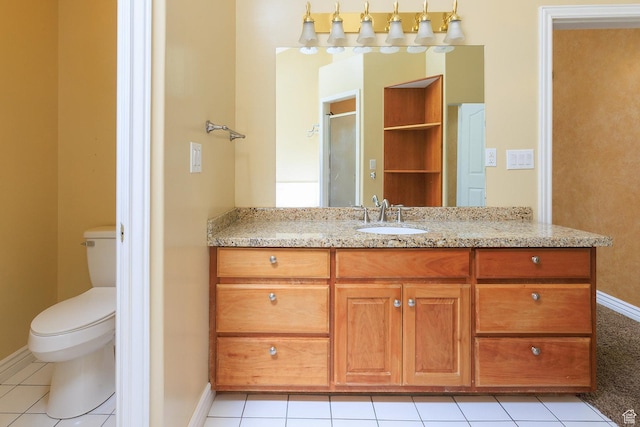 724 E 3230 N, Provo, UT 84604 - bathroom featuring tile patterned flooring, vanity, toilet, baseboards, and a shower stall