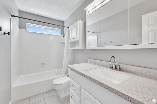 267 W 1600 N, Layton, UT 84041 - bathroom featuring vanity, a textured ceiling, shower / bathtub combination with curtain, and toilet