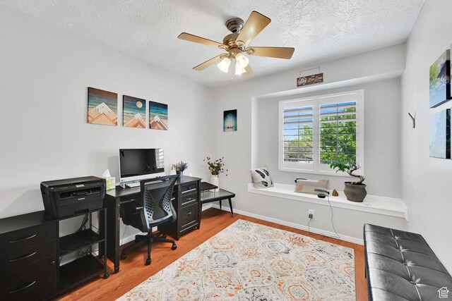 267 W 1600 N, Layton, UT 84041 - office featuring baseboards, a textured ceiling, ceiling fan, and wood finished floors