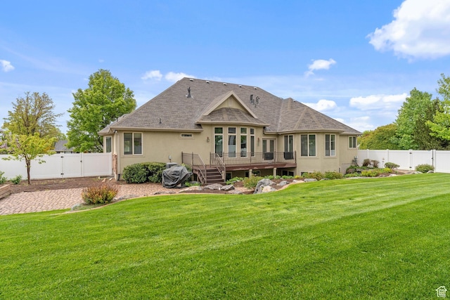 359 E 680 N, Lindon, UT 84042 - back of property featuring a gate, a deck, stucco siding, and a shingled roof