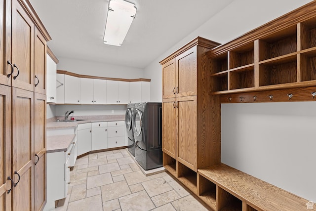 359 E 680 N, Lindon, UT 84042 - washroom with cabinet space, washing machine and dryer, and stone tile flooring