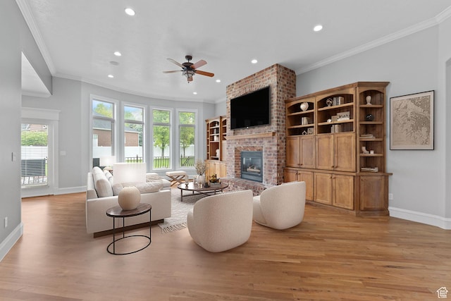 359 E 680 N, Lindon, UT 84042 - living room featuring plenty of natural light, ceiling fan, a fireplace, light wood-style flooring, and recessed lighting