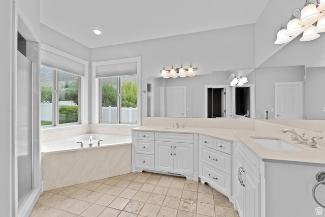 359 E 680 N, Lindon, UT 84042 - bathroom with double vanity, a bath, tile patterned flooring, and recessed lighting