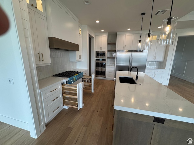 5269 W 2040 S, Hurricane, UT 84737 - kitchen with a sink, built in appliances, dark wood-type flooring, under cabinet range hood, and visible vents