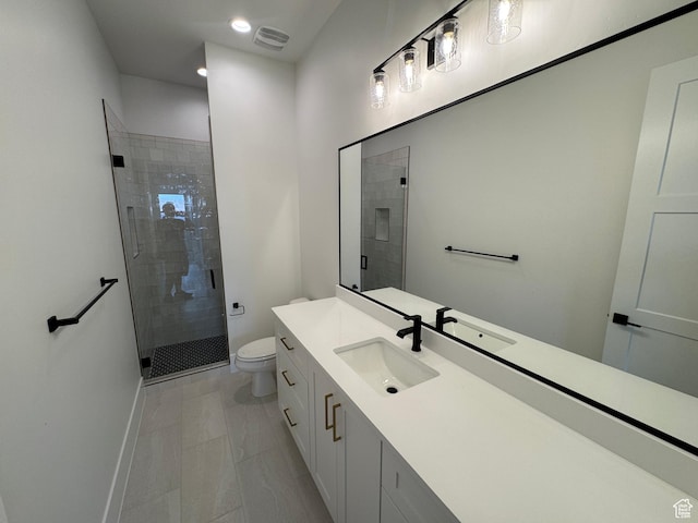 5269 W 2040 S, Hurricane, UT 84737 - full bathroom featuring visible vents, a stall shower, vanity, toilet, and recessed lighting