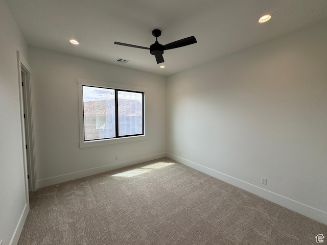 5269 W 2040 S, Hurricane, UT 84737 - carpeted empty room featuring a ceiling fan, baseboards, visible vents, and recessed lighting