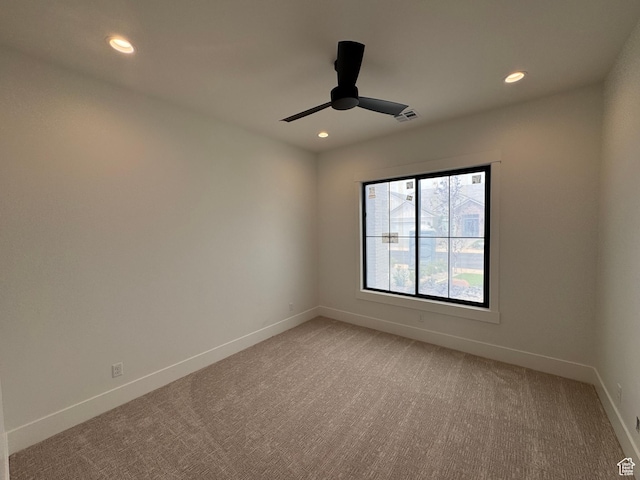 5269 W 2040 S, Hurricane, UT 84737 - empty room with a ceiling fan, visible vents, baseboards, light carpet, and recessed lighting