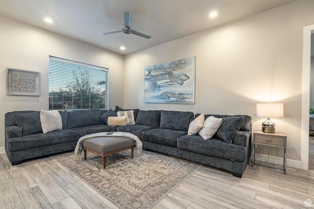 2600 Ocotillo Way Unit 31, Santa Clara, UT 84765 - living area featuring light wood-type flooring, a ceiling fan, recessed lighting, and baseboards
