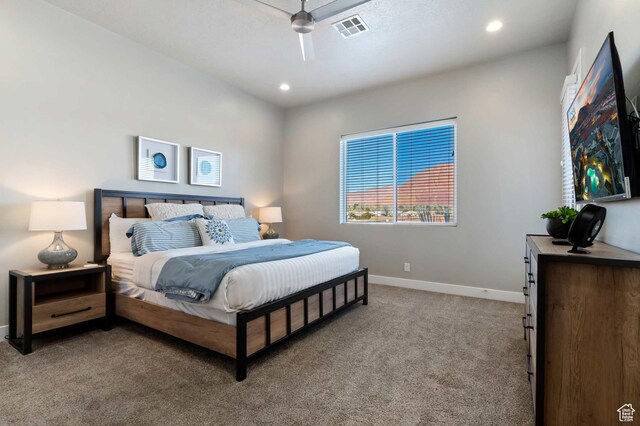 2600 Ocotillo Way Unit 31, Santa Clara, UT 84765 - bedroom with light colored carpet, baseboards, recessed lighting, and a ceiling fan