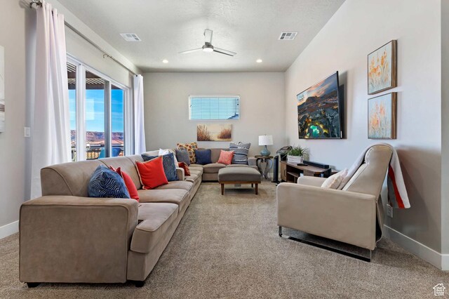 2600 Ocotillo Way Unit 31, Santa Clara, UT 84765 - living room featuring carpet, a ceiling fan, baseboards, and recessed lighting