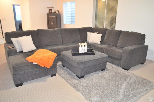 living area with carpet floors