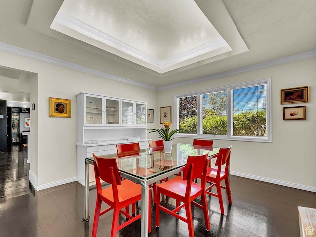 799 Northpoint Ct, Salt Lake City, UT 84103 - dining space with a raised ceiling, crown molding, and dark wood finished floors