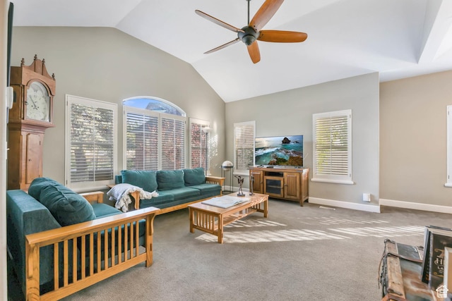 849 E Forest Farm Cir S, Salt Lake City, UT 84106 - living room featuring plenty of natural light, a ceiling fan, carpet, and vaulted ceiling