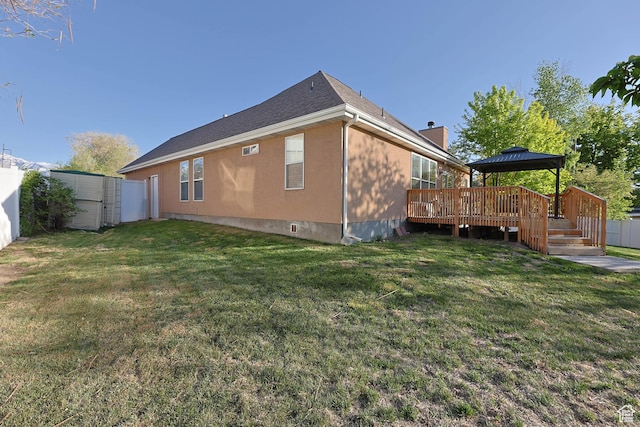849 E Forest Farm Cir S, Salt Lake City, UT 84106 - view of property exterior featuring a yard, a deck, a gazebo, and a chimney