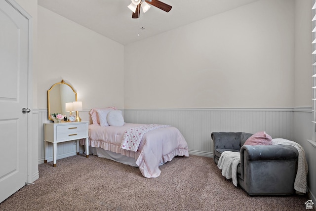 927 S Iris Ln W, Mapleton, UT 84664 - bedroom featuring carpet flooring, a ceiling fan, and wainscoting