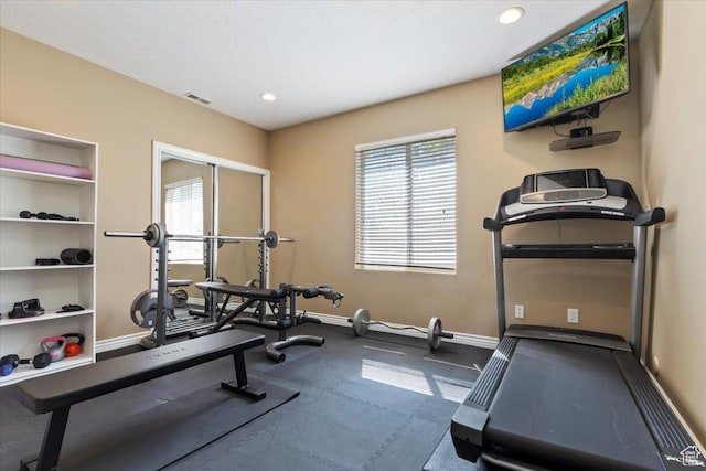 2077 E Genova Dr S, Draper, UT 84020 - exercise room featuring baseboards, recessed lighting, a wealth of natural light, and visible vents