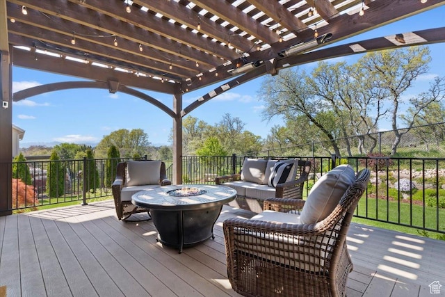 2077 E Genova Dr S, Draper, UT 84020 - wooden deck with an outdoor living space with a fire pit and a pergola