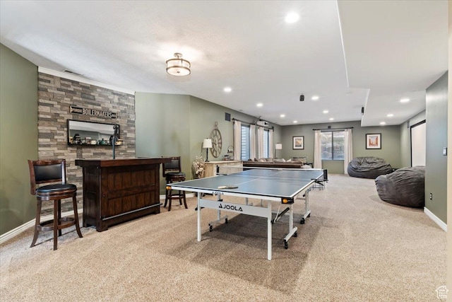 2077 E Genova Dr S, Draper, UT 84020 - rec room featuring carpet floors, a dry bar, baseboards, and recessed lighting