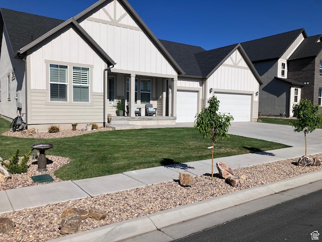 1831 S 2525 W Unit 103, West Haven, UT 84401 - modern farmhouse with a porch, board and batten siding, an attached garage, and concrete driveway
