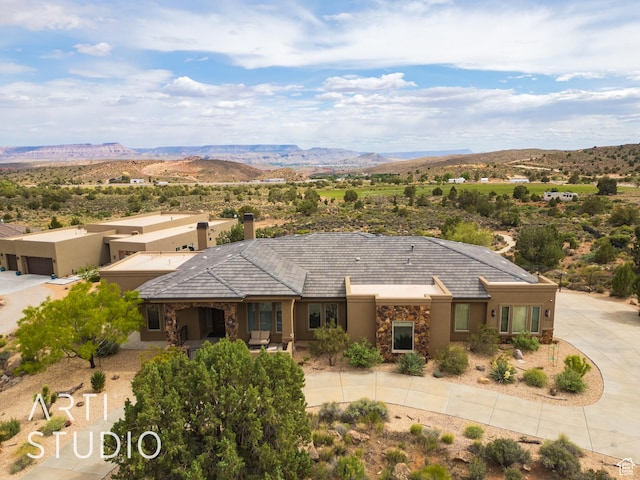 415 W Silver Hills Rd, Leeds, UT 84746 - ranch-style house featuring stucco siding, a mountain view, and stone siding