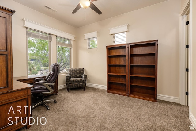 415 W Silver Hills Rd, Leeds, UT 84746 - office area featuring ceiling fan, carpet flooring, baseboards, and visible vents