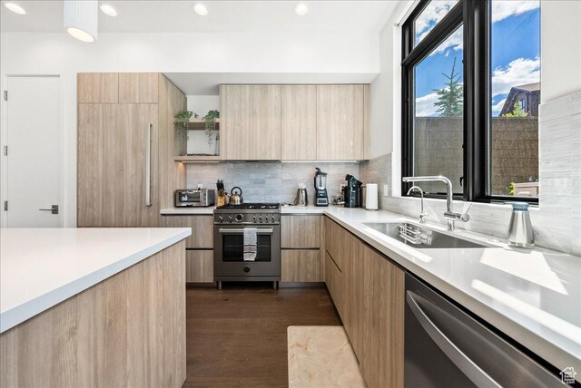 4134 Cooper Ln Unit 22, Park City, UT 84098 - kitchen with a sink, appliances with stainless steel finishes, modern cabinets, and light brown cabinets