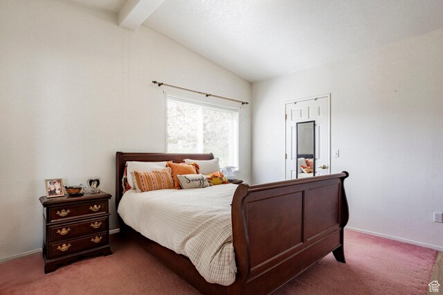 24517 W Rock Creek Rd, Duchesne, UT 84021 - carpeted bedroom featuring vaulted ceiling with beams and baseboards