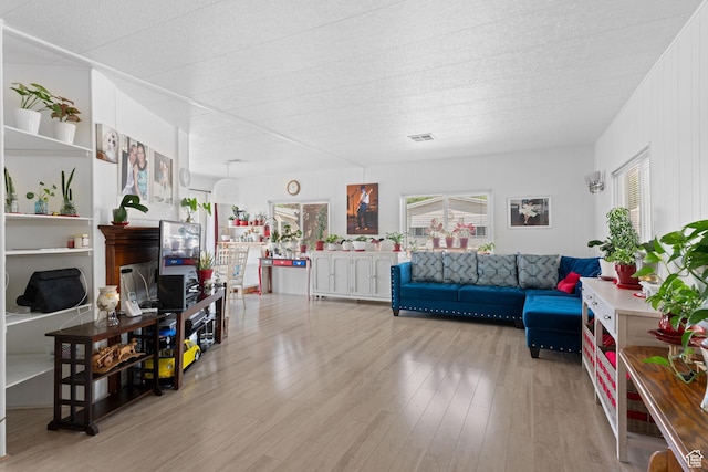 1526 N Dixie Downs Dr Unit 53, St George, UT 84770 - living room featuring a textured ceiling, wood finished floors, and visible vents