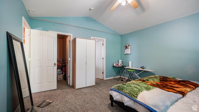 6267 S Waller Ln W, West Jordan, UT 84081 - carpeted bedroom featuring vaulted ceiling, baseboards, a ceiling fan, and a textured ceiling