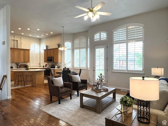 986 Davenport Dr S, Grantsville, UT 84029 - living room with a wealth of natural light, recessed lighting, and hardwood / wood-style flooring