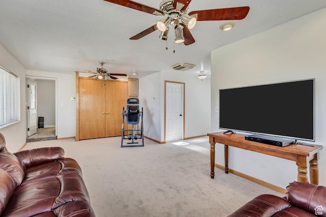 1253 Oakridge Ln, Bountiful, UT 84010 - living room with a ceiling fan, light carpet, and baseboards