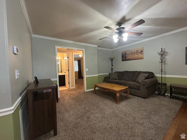 325 W 650 N Unit 11, Orem, UT 84057 - living area with ceiling fan, ornamental molding, baseboards, and carpet