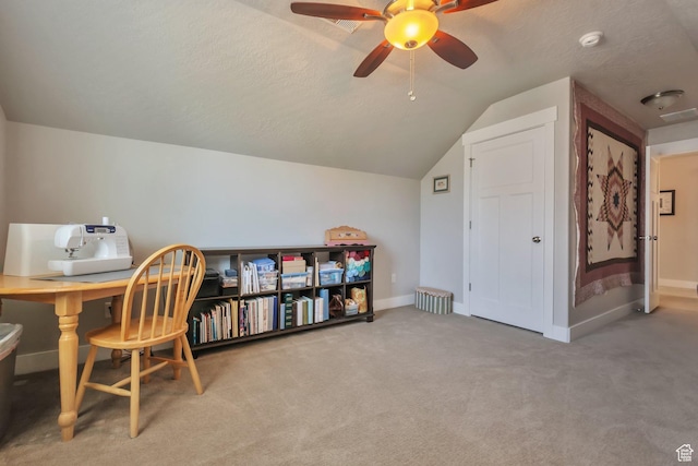 494 N 300 E, American Fork, UT 84003 - carpeted office featuring baseboards, ceiling fan, lofted ceiling, and visible vents