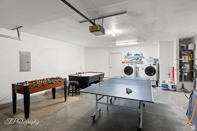 186 N 870 W, Hurricane, UT 84737 - recreation room featuring strapped water heater, electric panel, finished concrete floors, and washer and clothes dryer