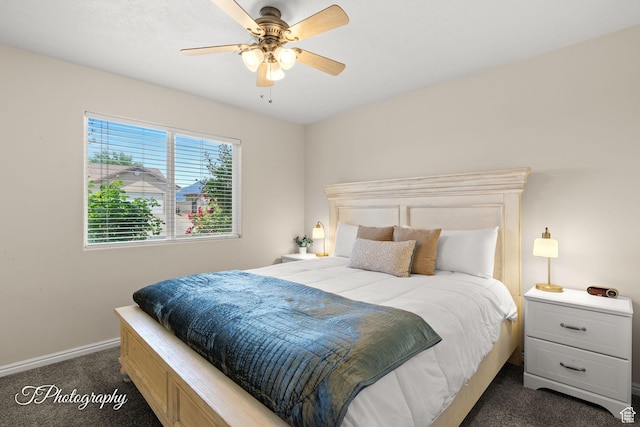 186 N 870 W, Hurricane, UT 84737 - bedroom with baseboards, ceiling fan, and dark colored carpet