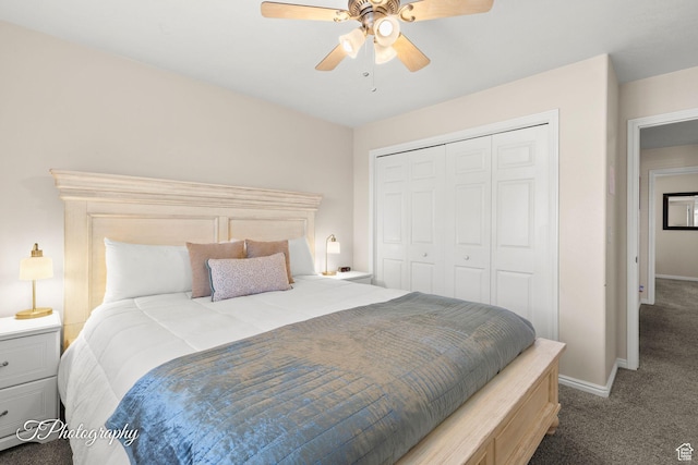 186 N 870 W, Hurricane, UT 84737 - bedroom with a closet, baseboards, a ceiling fan, and carpet flooring