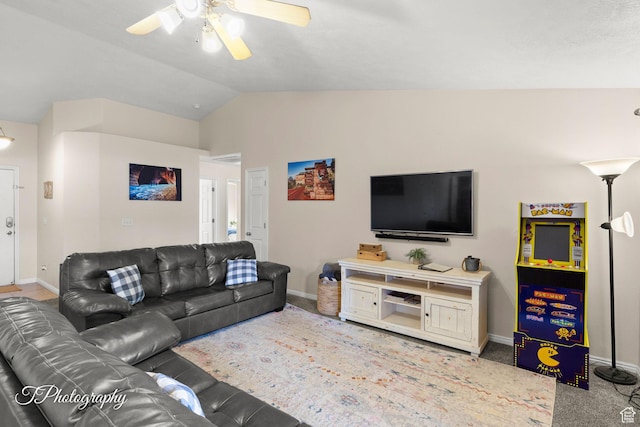 186 N 870 W, Hurricane, UT 84737 - living area featuring baseboards, ceiling fan, and vaulted ceiling