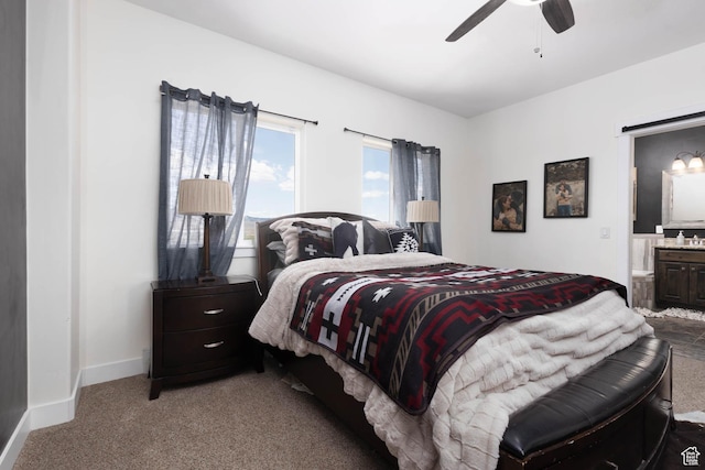 10360 S 10750 W, Axtell, UT 84621 - bedroom with carpet floors, a ceiling fan, connected bathroom, and baseboards