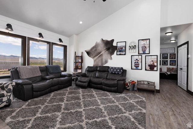 10360 S 10750 W, Axtell, UT 84621 - living area with ceiling fan, wood finished floors, and high vaulted ceiling