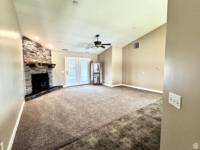 848 N Cooley St W, Grantsville, UT 84029 - unfurnished living room featuring baseboards, a ceiling fan, lofted ceiling, and visible vents