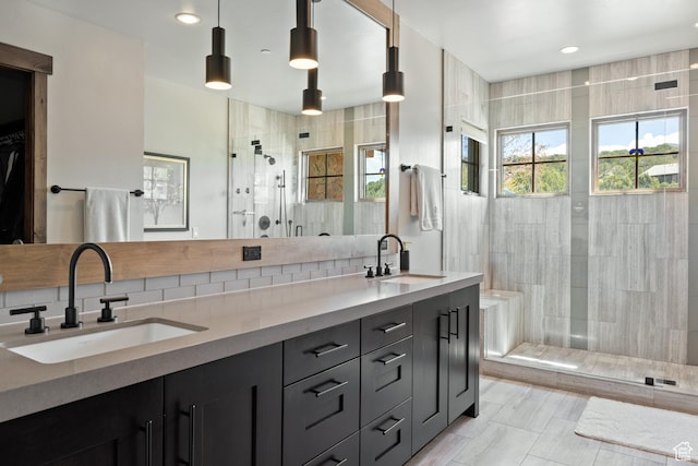 181 N Club Cabins Ct, Heber City, UT 84032 - full bath with walk in shower, decorative backsplash, and a sink