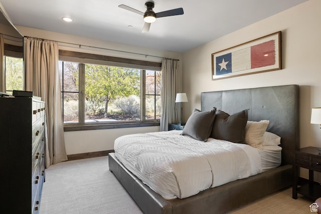 181 N Club Cabins Ct, Heber City, UT 84032 - bedroom with baseboards, ceiling fan, recessed lighting, and light colored carpet