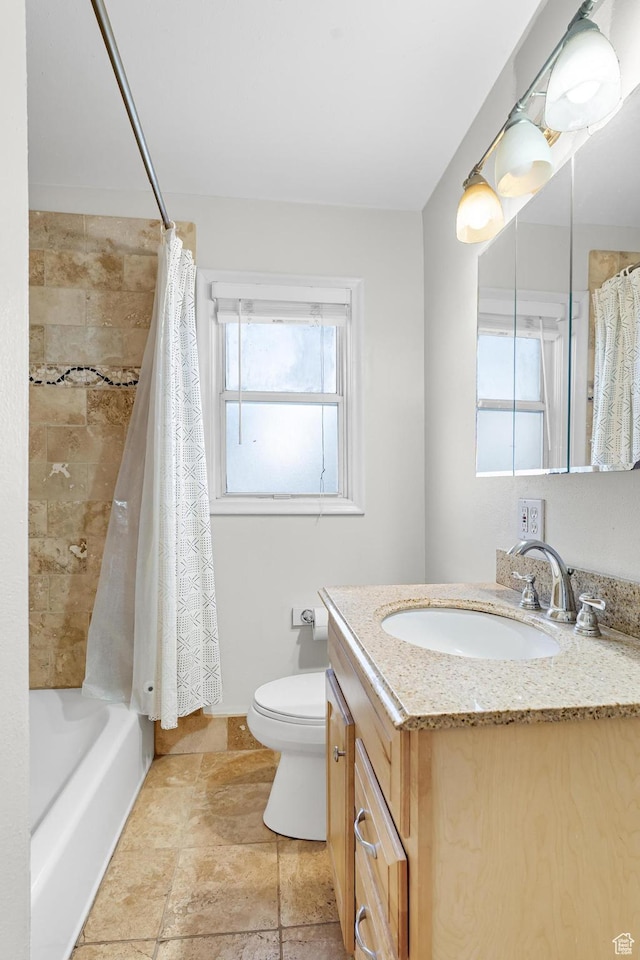 605 E 700 N, Pleasant Grove, UT 84062 - full bathroom featuring vanity, stone finish flooring, toilet, and shower / tub combo