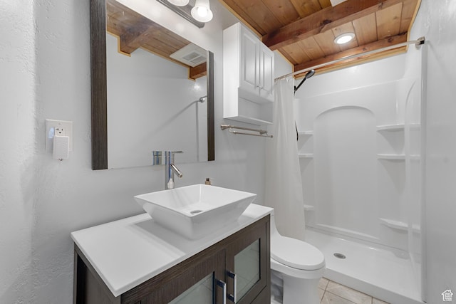 605 E 700 N, Pleasant Grove, UT 84062 - full bath featuring wood ceiling, beamed ceiling, a stall shower, and toilet