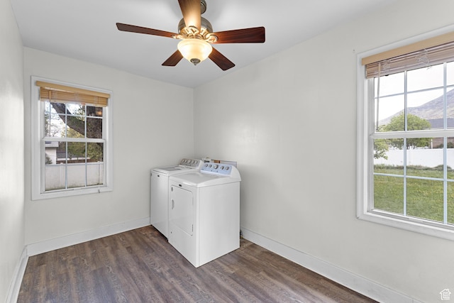 605 E 700 N, Pleasant Grove, UT 84062 - laundry room with washer and dryer, ceiling fan, laundry area, dark wood finished floors, and baseboards