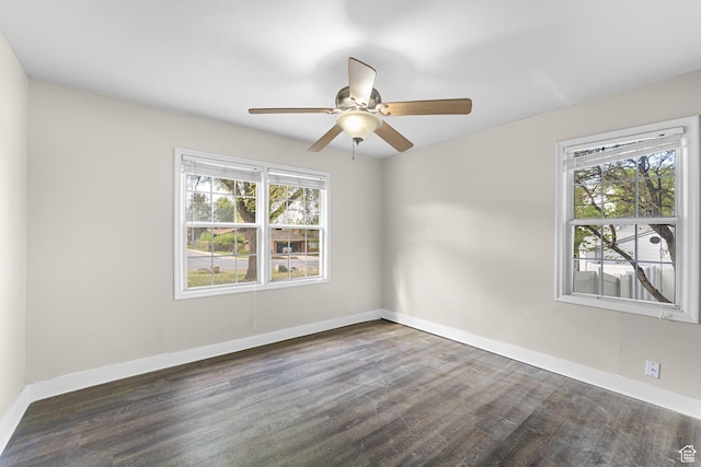 605 E 700 N, Pleasant Grove, UT 84062 - empty room featuring a ceiling fan, baseboards, and dark wood finished floors