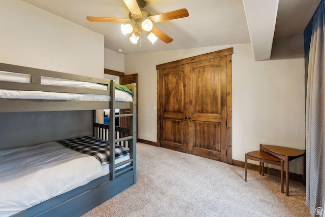 210 Parkview Dr, Summit Park, UT 84098 - bedroom with light colored carpet, a ceiling fan, and baseboards