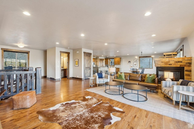 210 Parkview Dr, Summit Park, UT 84098 - living area featuring recessed lighting, baseboards, wood finished floors, and a multi sided fireplace